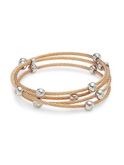 Alor Women's 14k White Gold, Rosegold-tone Stainless Steel & Diamond Multi-strand Bangle Bracelet