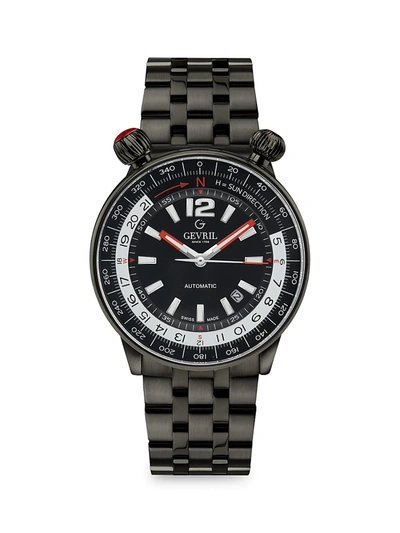 Gevril Men's Wallabout Solar Compass Black Stainless Steel Swiss Automatic Bracelet Watch