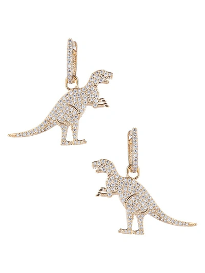 Eye Candy La Women's Luxe Goldtone & Crystal T Rex Dinosaur Huggies Earrings In Neutral