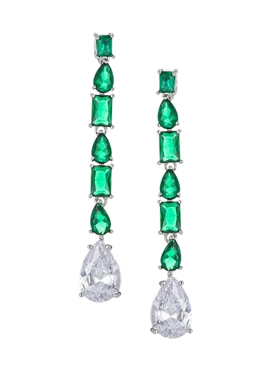 Eye Candy La Women's Luxe Silvertone & Crystal Linear Earrings In Green