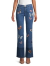 VALENTINO WOMEN'S BUTTERFLY EMBROIDERED BOOTCUT JEANS,0400013368926