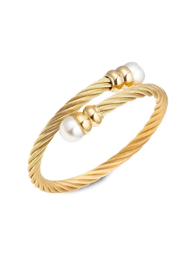 Eye Candy La Women's Luxe Sibelle Goldtone Glass Pearl Wrap Cuff Bracelet In Neutral