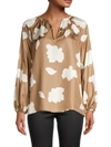 Theory Women's Printed Silk Blouse In Bright Camel