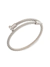 Eye Candy La Men's Leo Silvertone Titanium Cable Spike Cuff Bracelet In Neutral