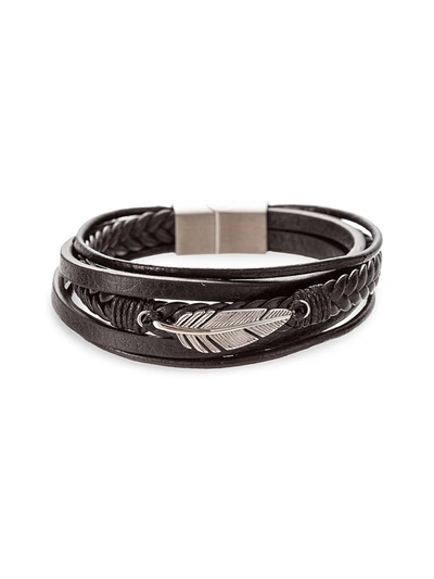 Eye Candy La Men's Jayden Titanium & Faux Leather Feather Charm Bracelet In Neutral