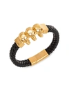 Eye Candy La Men's Thomas Skull Goldtone & Leather Bracelet In Neutral