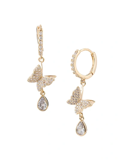 Eye Candy La Women's Luxe Butterfly Goldtone & Crystal Huggies Earrings In Neutral