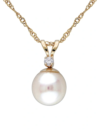 Sonatina Women's 14k Yellow Gold, 7-7.5mm Freshwater Pearl & Diamond Pendant Necklace