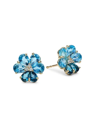 Effy Women's 14k Yellow Gold, Blue & London Blue Topaz & Diamond Stud Earrings