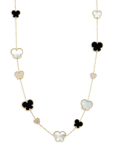 Effy Women's 14k Yellow Gold, Mother-of-pearl, Onyx, & Diamond Butterfly Necklace