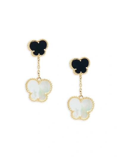Effy Women's 14k Yellow Gold, Mother Of Pearl & Onyx Butterfly Drop Earrings
