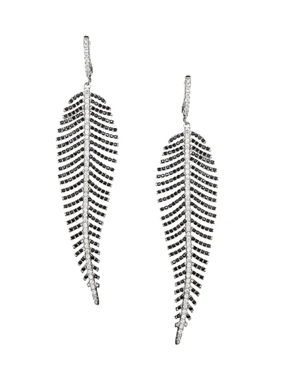 Eye Candy La Women's Luxe Black Crystal & Silvertone Leaf Earrings