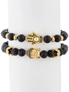 EYE CANDY LA MEN'S ETHAN 2-PIECE HAMSA & BUDDHA GOLDTONE LAVA BEADED BRACELET SET,0400013197545