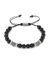 Eye Candy La Men's Charles Silvertone Black Agate Beaded Bracelet In Black