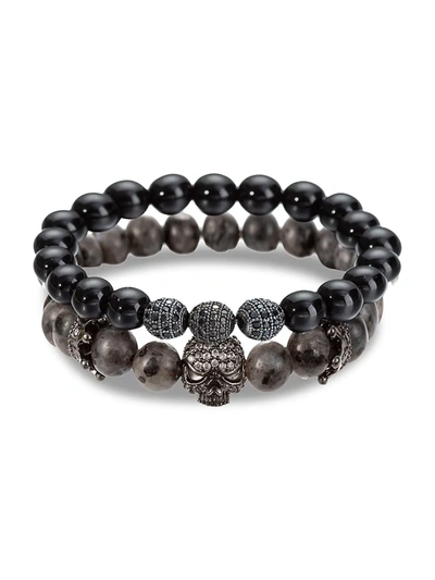 Eye Candy La Men's Crystal & Agate Beads Bracelet In Neutral