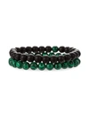 EYE CANDY LA MEN'S ANTHONY 2-PIECE MALACHITE & BLACK AGATE BEADED BRACELET SET,0400013198177