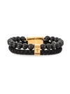 EYE CANDY LA MEN'S GOLDTONE TITANIUM, LEATHER & AGATE BEADS BRACELET,0400013198144