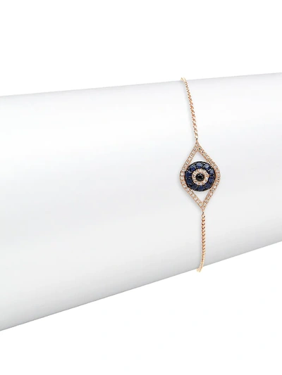Effy Women's 14k Rose Gold, Sapphire, Black & White Diamond Evil Eye Charm Bracelet