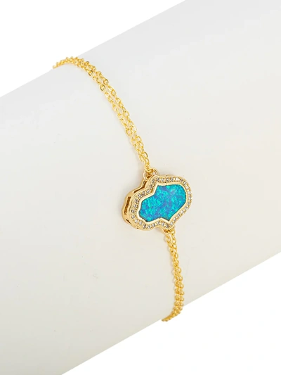 Eye Candy La Women's Goldplated Sterling Silver, Blue Opal, & Crystal Chain Hamsa Pendant Necklace