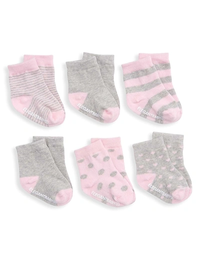 Elegant Baby Baby's Classic Pink & Gray Six-pack Sock Set