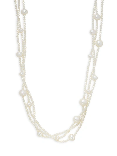 Belpearl Women's Sterling Silver & 5-10mm Freshwater Pearl Multi-strand Necklace