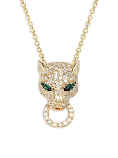 Effy Women's 14k Yellow Gold, Diamond & Emerald Panther Pendant Necklace