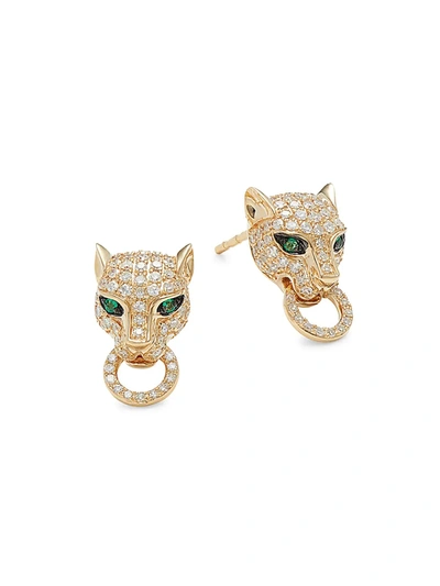 Effy Women's 14k Yellow Gold, Diamond & Emerald Leopard Earrings