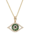 Effy Women's 14k Yellow Gold, Tsavorite, White Diamond & Black Diamond Evil Eye Pendant Necklace In Black