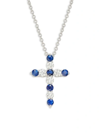 Effy Women's 14k White Gold, Sapphire & Diamond Cross Pendant Necklace