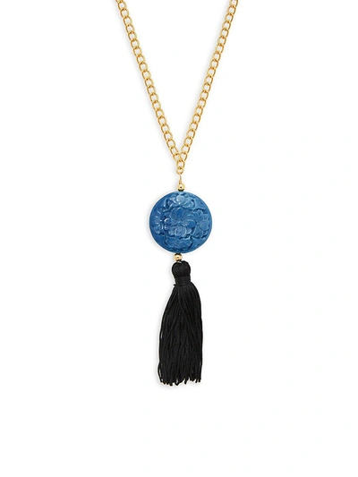 Kenneth Jay Lane Women's Faux Lapis & Silk Tassel Pendant Necklace In Black