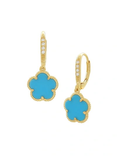 Jan-kou Women's Clover 14k Goldplated, Synthetic Turquoise & Cubic Zirconia Drop Earrings