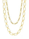 STERLING FOREVER WOMEN'S GOLDPLATED FIGARO & SQUARE LINK LAYERED CHAIN NECKLACE,0400013387664