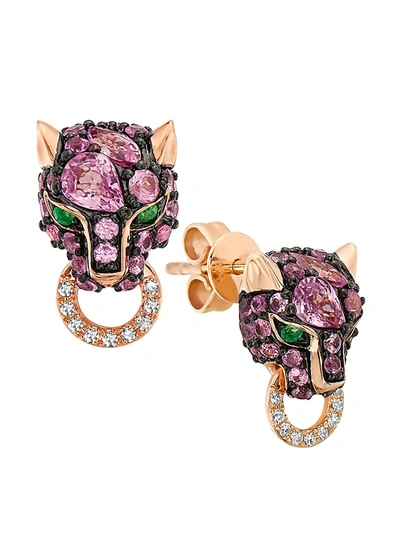 Effy Women's 14k Rose Gold & Multi-stone Panther Stud Earrings