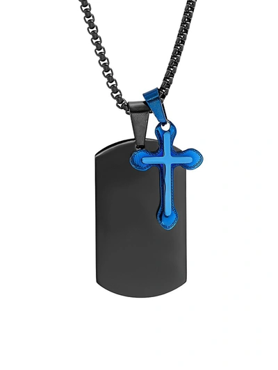Anthony Jacobs Men's Two-tone Stainless Steel Cross & Dog Tag Pendant Necklace In Black