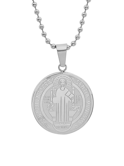 Anthony Jacobs Men's Stainless Steel Religious Coin Pendant Necklace In Neutral