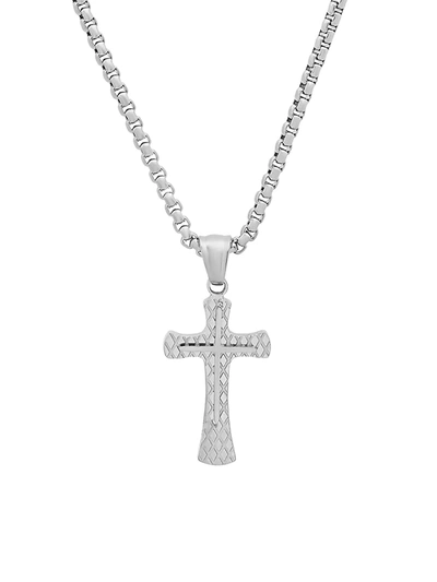 Anthony Jacobs Men's Stainless Steel Diamond-cut Double Cross Pendant Necklace In Neutral