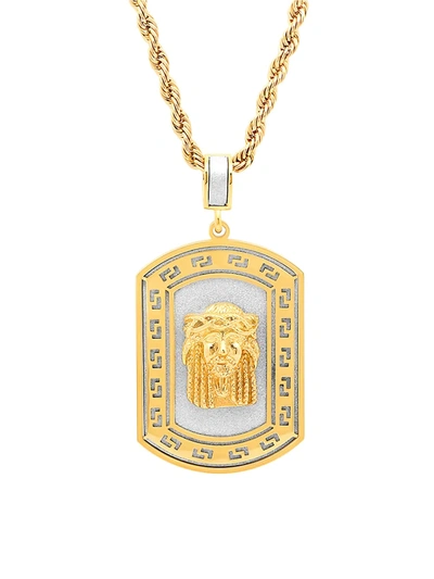 Anthony Jacobs Men's 18k Goldplated Stainless Steel Sandblast Jesus Head Dog Tag Pendant Necklace In Neutral