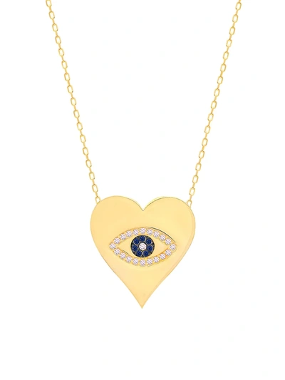 Gabi Rielle Women's I Heart You 14k Goldplated Sterling Silver & Crystal Heart Lucky Evil Eye Pendant Necklace