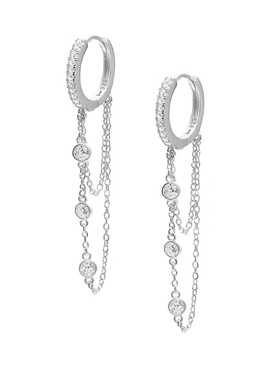 Gabi Rielle Women's Renew Collection Sterling Silver & Crystal Dangle Huggie Earrings