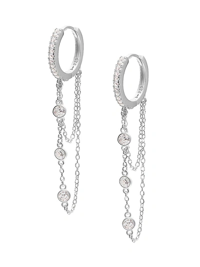 Gabi Rielle Sterling Silver Dangle Pave Huggie Earrings