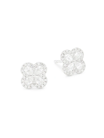 Saks Fifth Avenue Women's 14k White Gold & Diamond Clover Stud Earrings