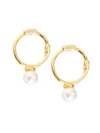 EYE CANDY LA WOMEN'S LUXE LITA 24K GOLDPLATED & SHELL PEARL HUGGIE EARRINGS,0400013248012