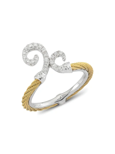 Alor Women's Classique Stainless Steel, 18k White Gold & Diamond Ring