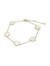 JAN-KOU WOMEN'S CLOVER 14K GOLDPLATED & MOTHER OF PEARL CHARM BRACELET,0400013648118