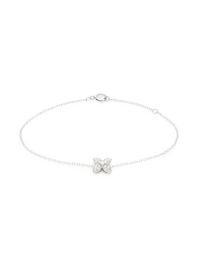 Saks Fifth Avenue Women's 14k White Gold & Diamond Flower Chain Bracelet