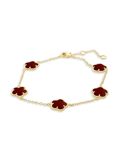 Jan-kou Women's Floral 14k Goldplated & Coral Agate Station Bracelet