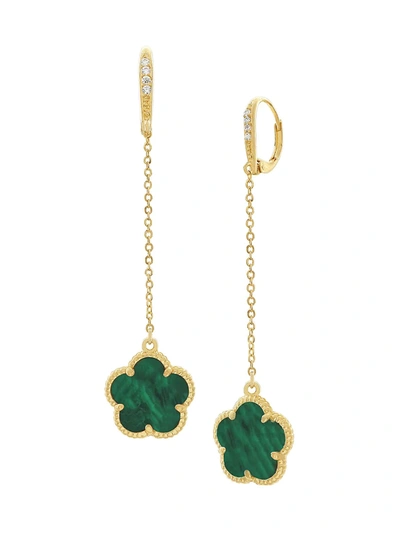 Jan-kou Women's Flower 14k Goldplated, Synthetic Emerald & Crystal Drop Earrings