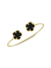 JAN-KOU WOMEN'S FLOWER 14K GOLDPLATED & JET ONYX CUFF BANGLE,0400013728309