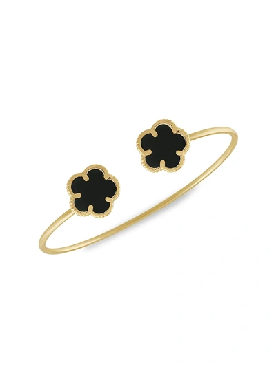 Jan-kou Jankuo Women's Flower 14k Goldplated & Jet Onyx Cuff Bangle In Onyx