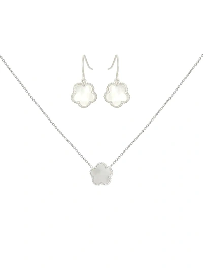 Jan-kou Jankuo Women's Flower 2-piece Rhodium Plated & Mother-of-pearl Drop Earrings & Pendant Necklace Set In Neutral